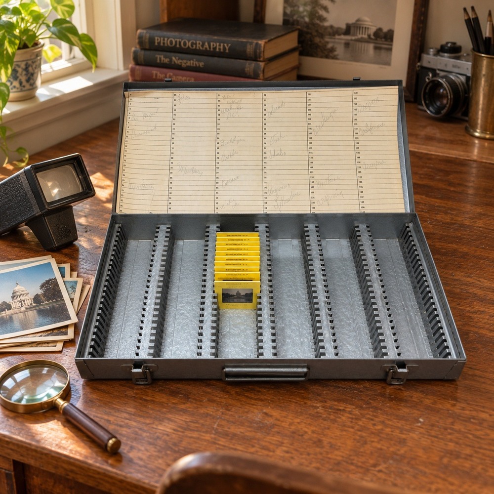 Vintage Logan Metal Slide File Box 2x2 35mm Case 10 Washington DC Slides
